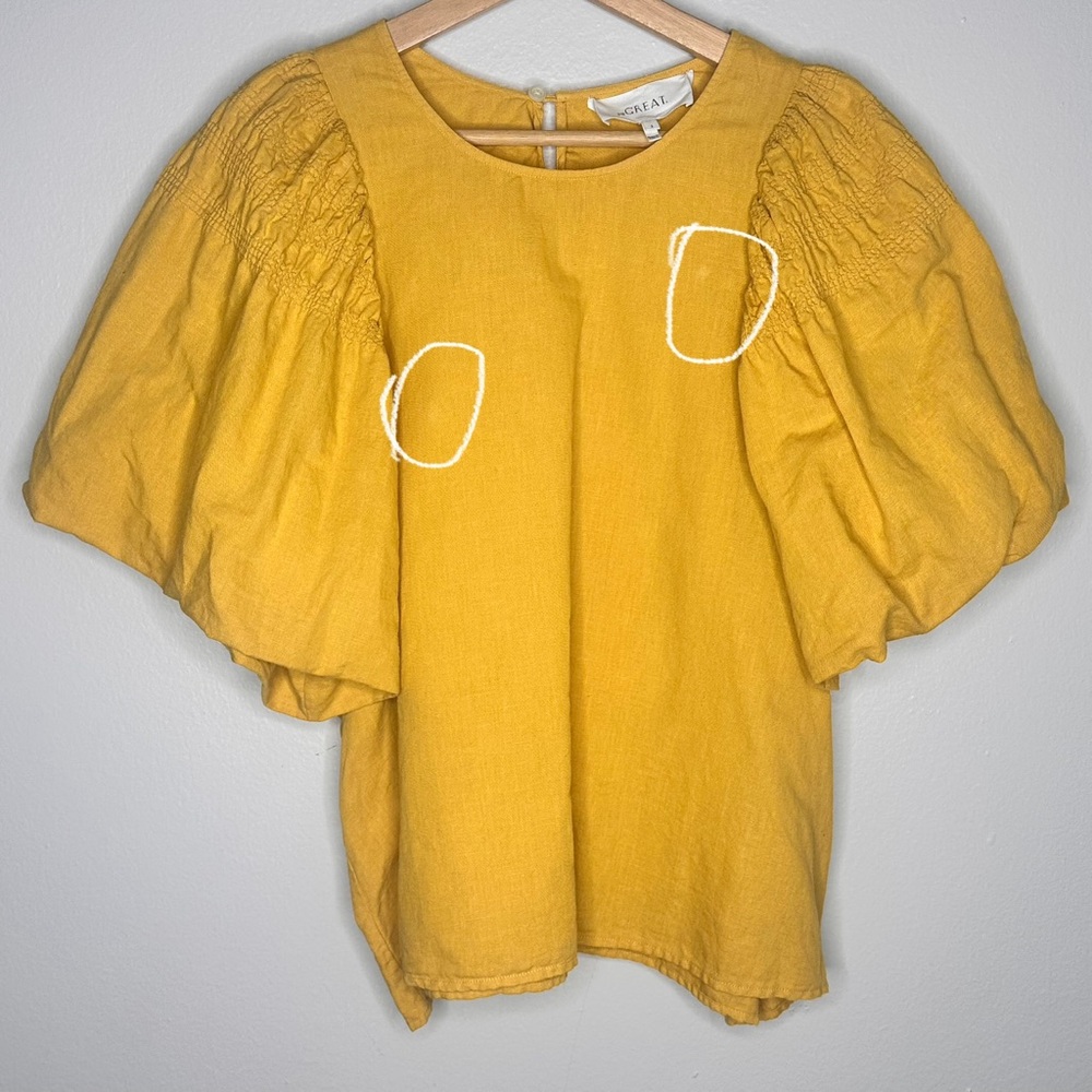 THE GREAT. Golden Smocked Butterfly Linen- Cotton Top Size Medium - Picture 9 of 15